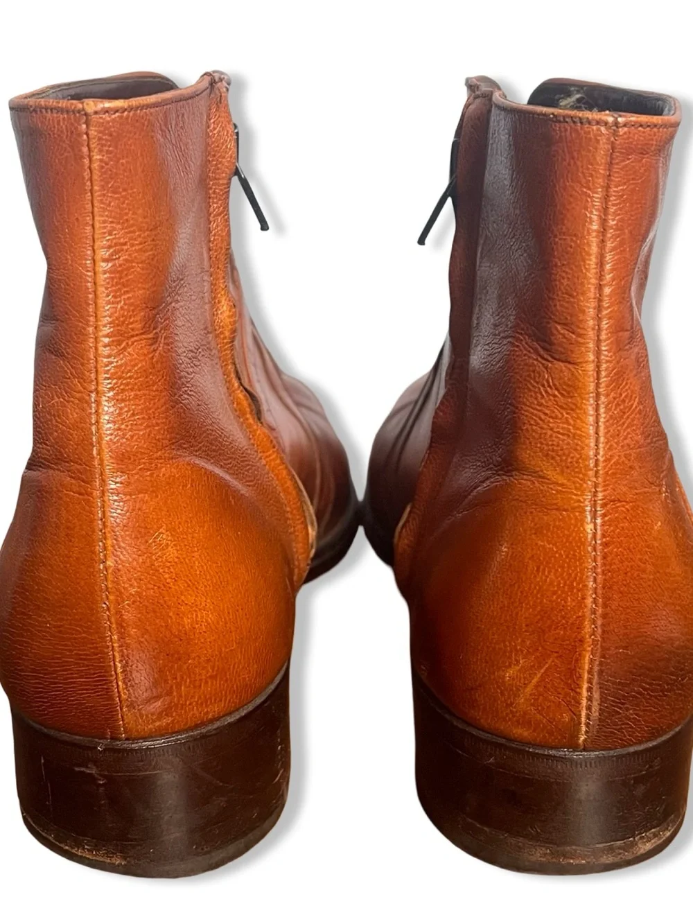 Vintage Florsheim Imperial Men’s Leather Ankle Boots Cognac Buckle Zip - Sz. 9 D